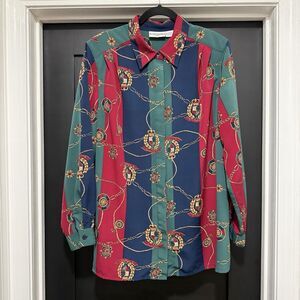 Vintage 90's Alfred Dunner Silky Nautical Chain Print Equestrian Top 18W